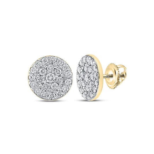 10k Yellow Gold Round Diamond Cluster Earrings 1/2 Cttw