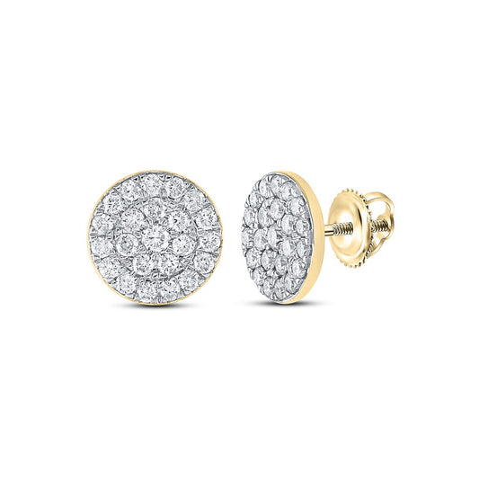 10k Yellow Gold Round Diamond Cluster Earrings 3/4 Cttw