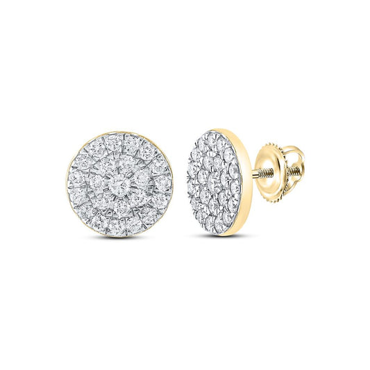 10k Yellow Gold Round Diamond Cluster Earrings 1 Cttw