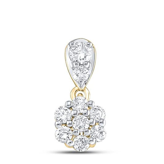 10k Yellow Gold Round Diamond Cluster Pendant 1/5 Cttw