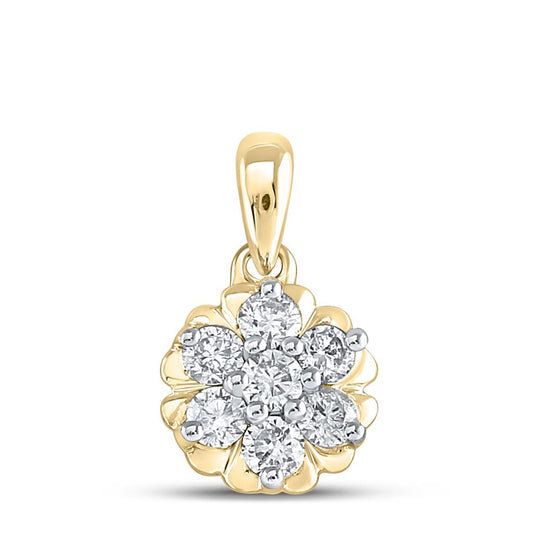 10k Yellow Gold Round Diamond Flower Cluster Pendant 1/3 Cttw