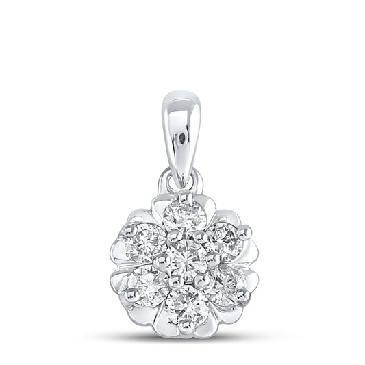 14k White Gold Round Diamond Flower Cluster Pendant 1/3 Cttw