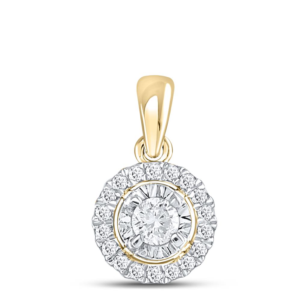 10k Yellow Gold Round Diamond Solitaire Halo Pendant 1/4 Cttw