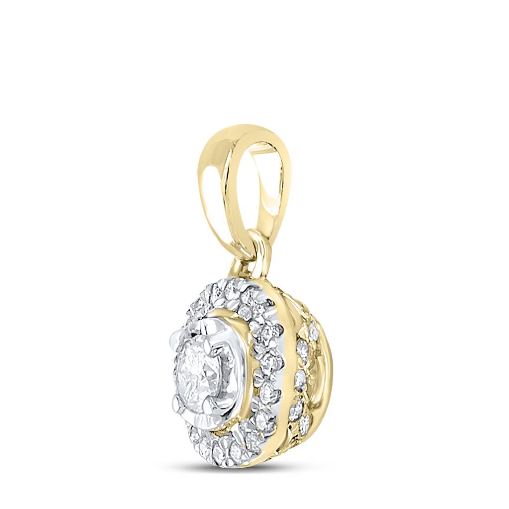 10k Yellow Gold Round Diamond Solitaire Halo Pendant 1/4 Cttw