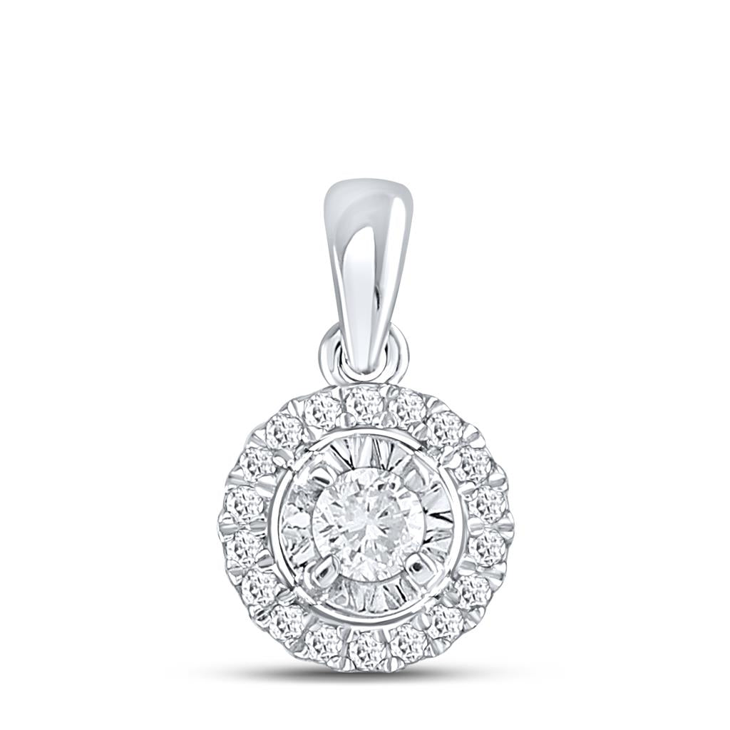 14k White Gold Round Diamond Solitaire Halo Pendant 1/4 Cttw