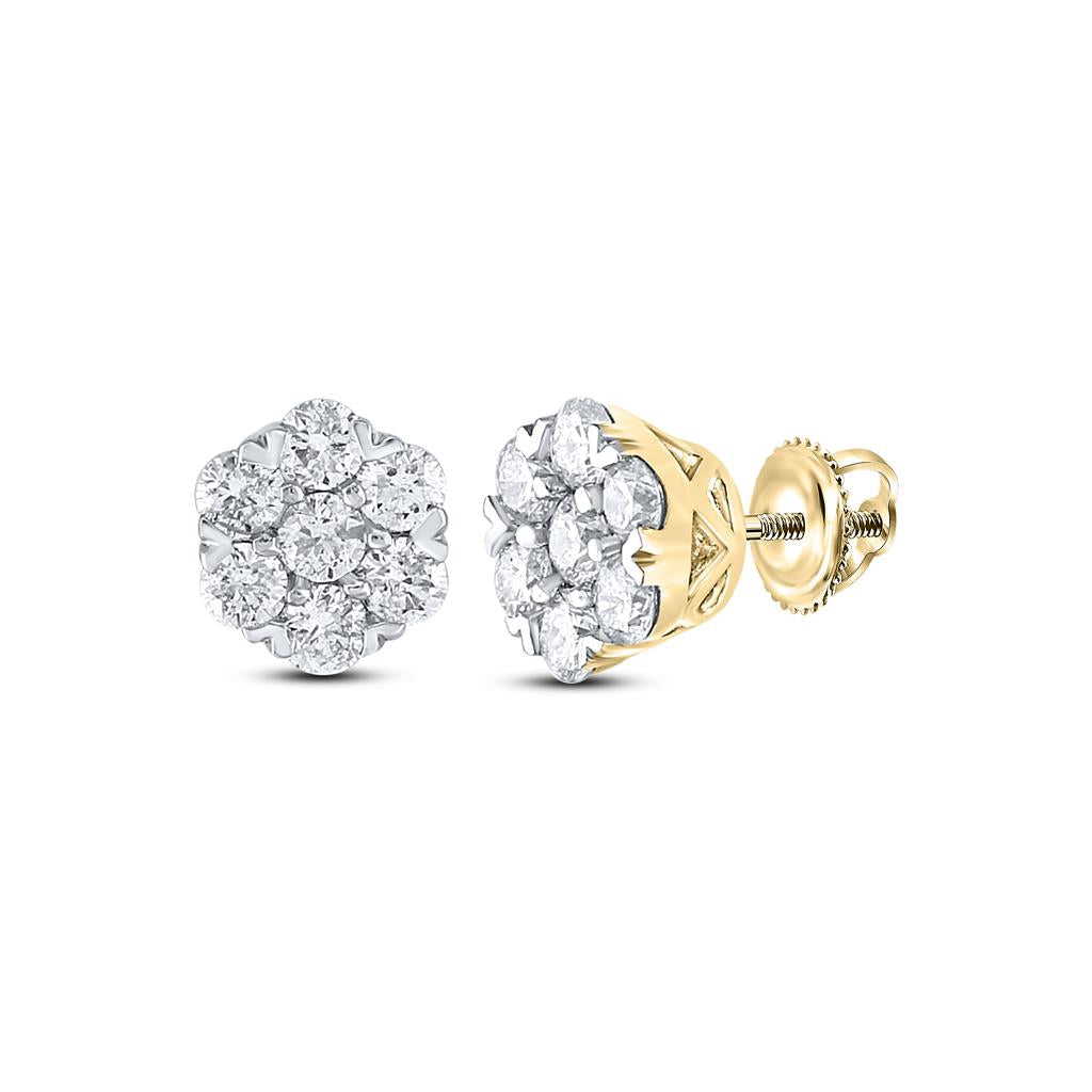 10k Yellow Gold Round Diamond Flower Cluster Earrings 5/8 Cttw