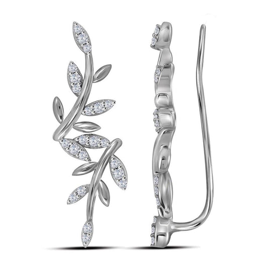 14k White Gold Round Diamond Floral Climber Earrings 1/5 Cttw