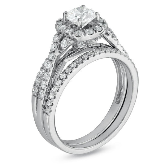 1-1/10 CT. T.W. Diamond Frame Twist Bridal Engagement Ring Set in 14K White Gold