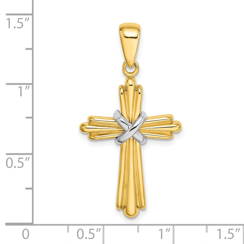 14k Two-tone Gold Polished Cross w/ X Center Design Charm