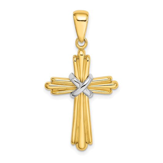 14k Two-tone Gold Polished Cross w/ X Center Design Charm