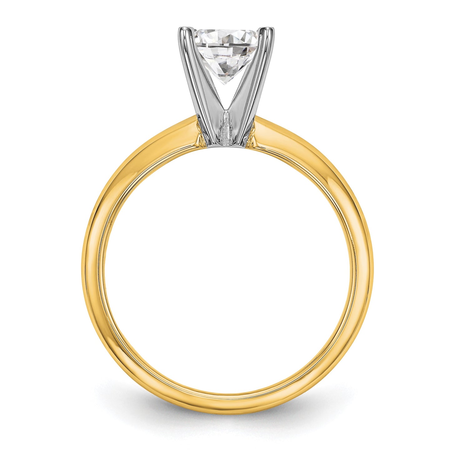 Natural Diamond Knife Edge Style Four Prong Solitaire Engagement Ring in 14K Yellow & White Gold