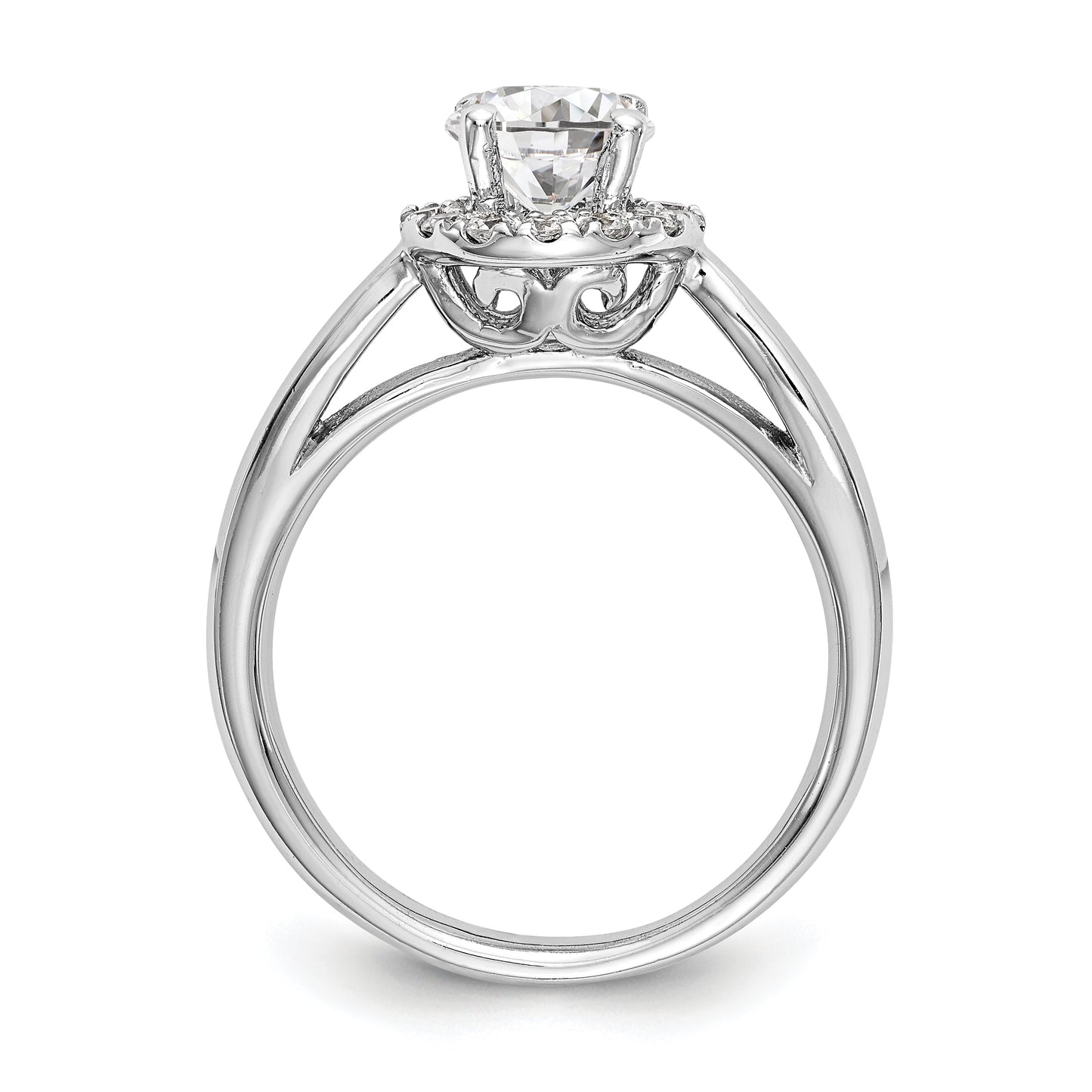 14k White Gold Round Halo Simulated Diamond Engagement Ring