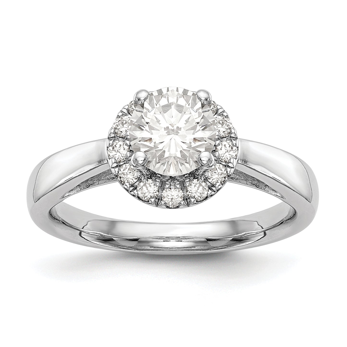 14k White Gold Round Halo Simulated Diamond Engagement Ring