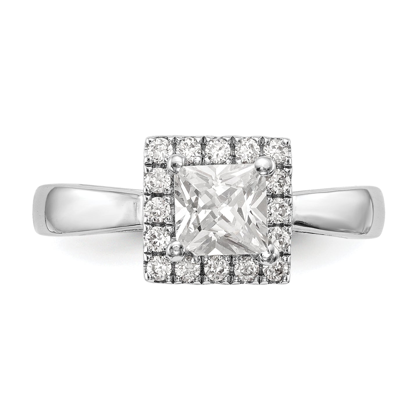 14k White Gold  Princess Halo Simulated Diamond Engagement Ring