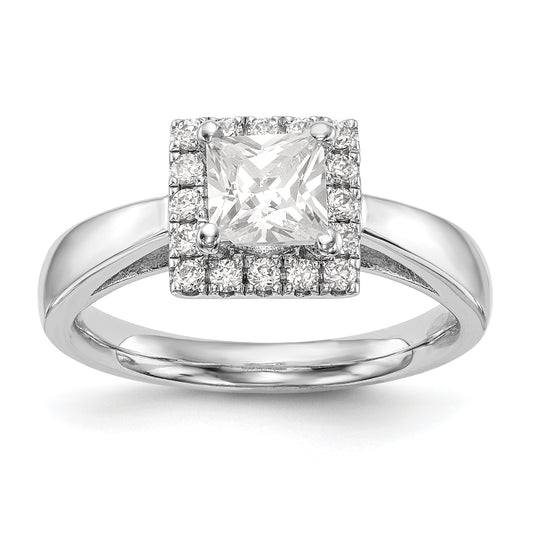 14k White Gold  Princess Halo Simulated Diamond Engagement Ring