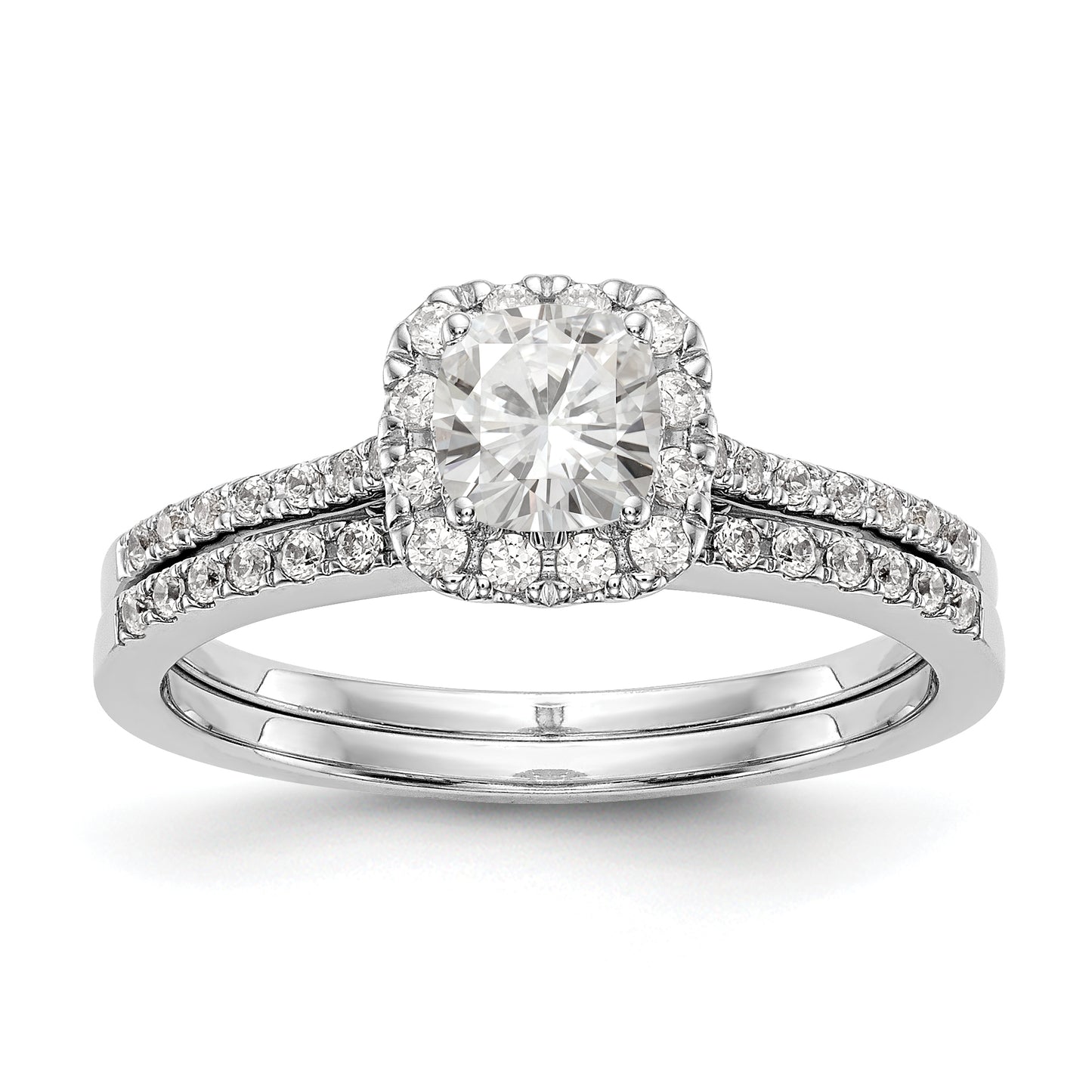 14k White Gold Cushion Halo Simulated Diamond Engagement Ring