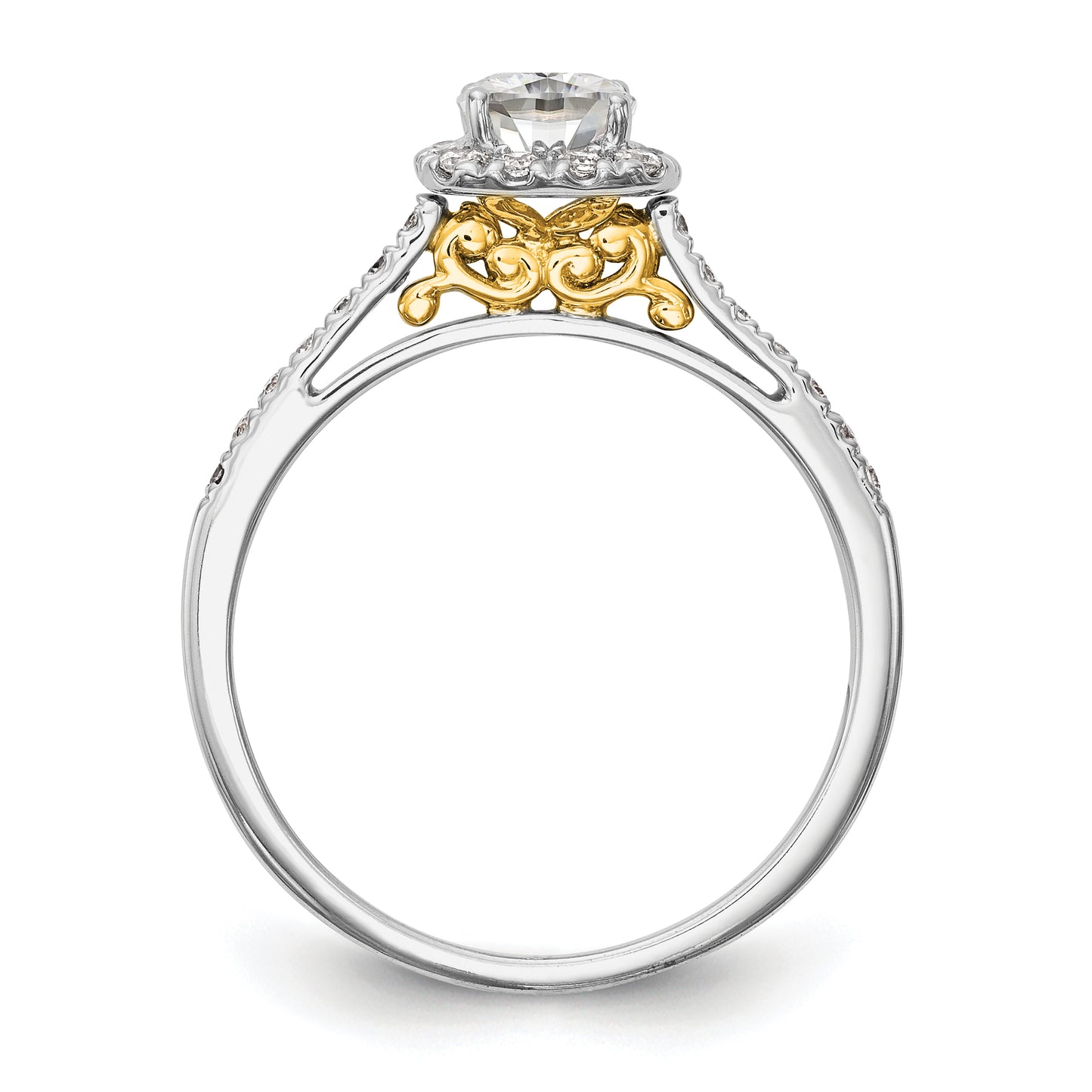 14k Two-tone Cushion Halo Simulated Diamond Engagement Ring