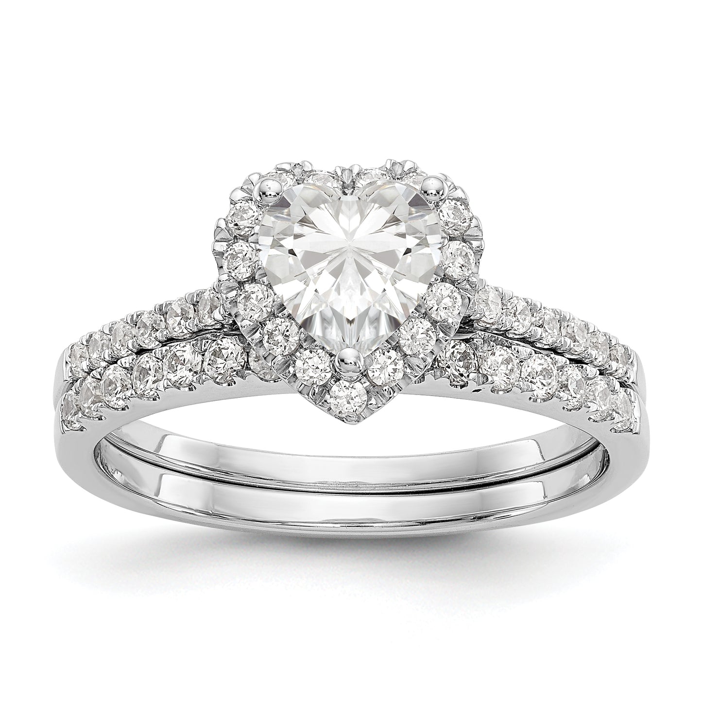 6mm Heart Shape CZ Halo Style Engagement Ring in 14K White Gold