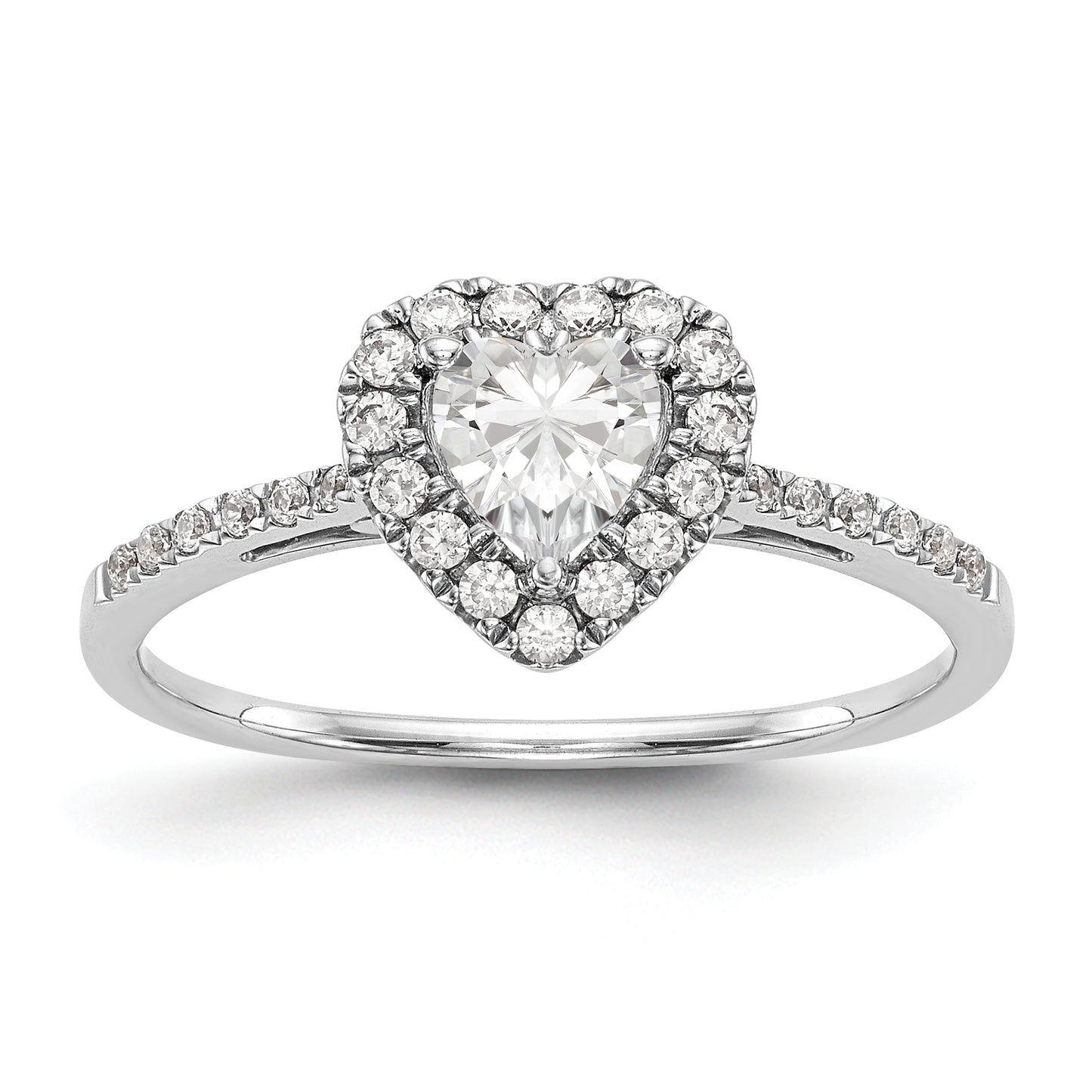 6mm Heart Shape CZ Halo Style Engagement Ring in 14K White Gold