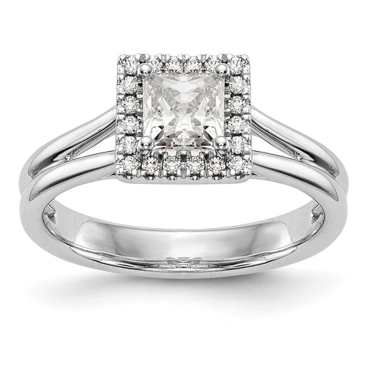 14kw Princess Halo Simulated Diamond Split Shank Engagement Ring