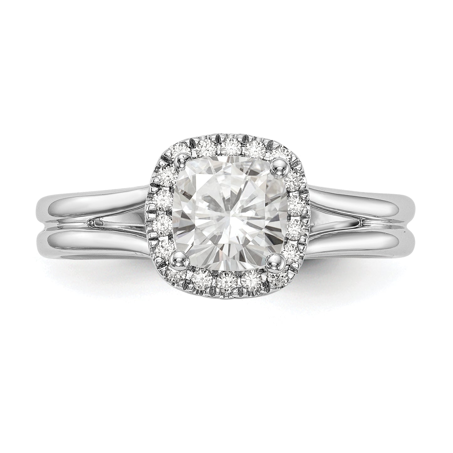 14kw Cushion Halo Simulated Diamond Split Shank Engagement Ring