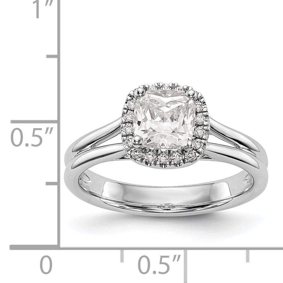 14kw Cushion Halo Simulated Diamond Split Shank Engagement Ring