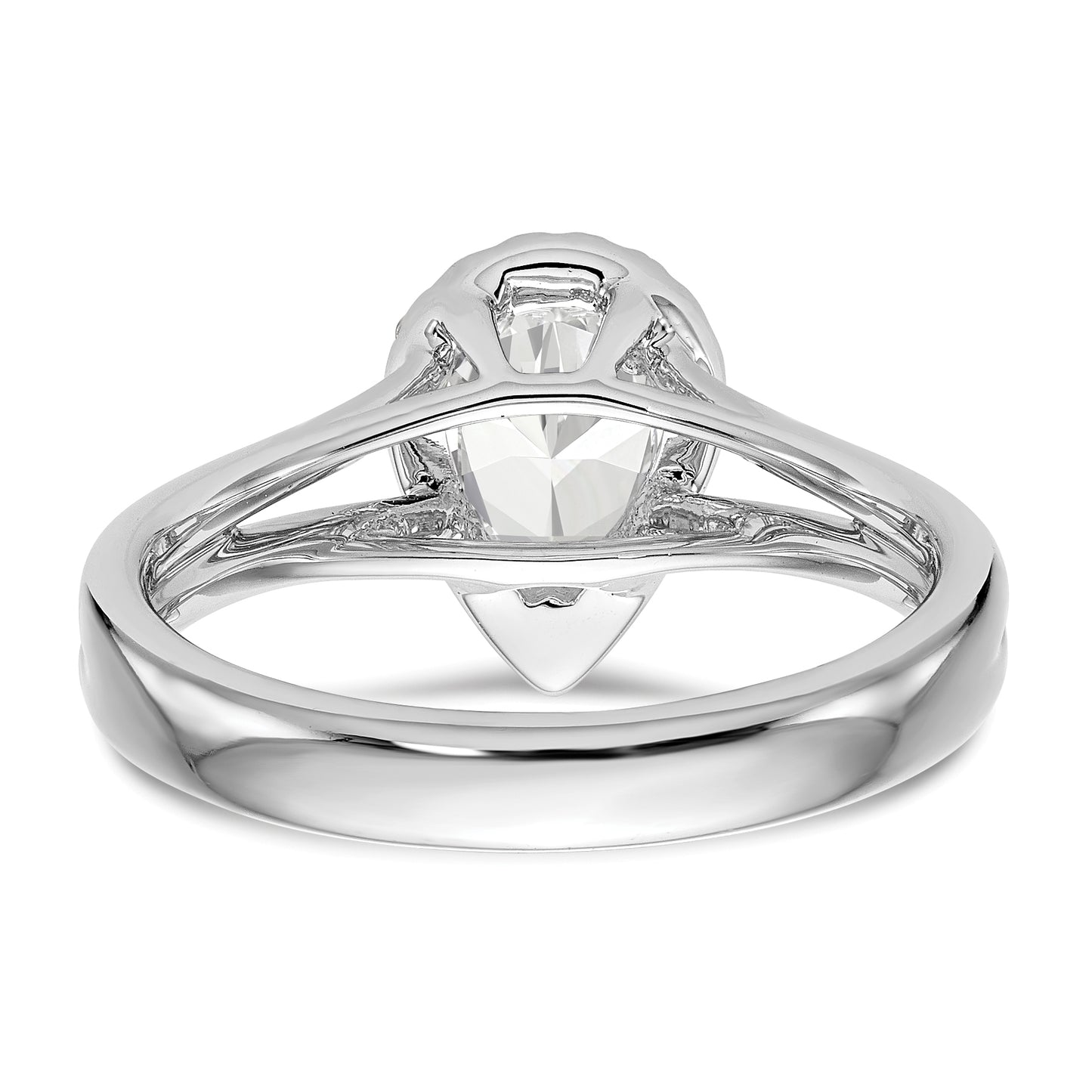 14kw Pear Halo Simulated Diamond Split Shank Engagement Ring