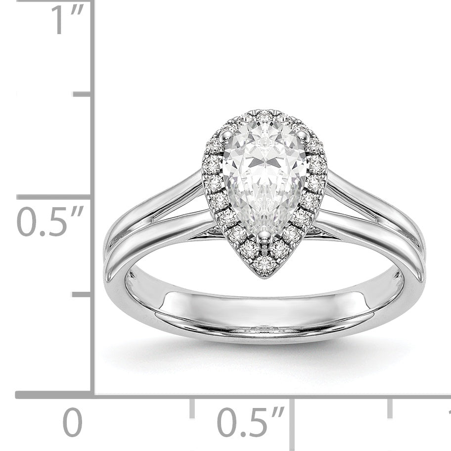 14kw Pear Halo Simulated Diamond Split Shank Engagement Ring