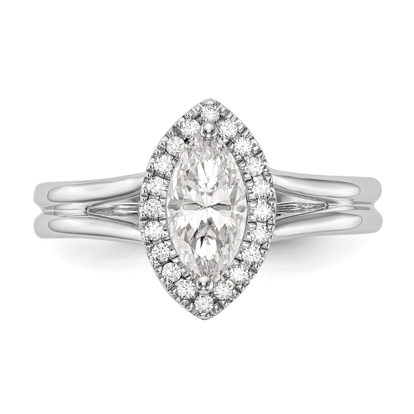 14kw Marquise Halo Simulated Diamond Split Shank Engagement Ring