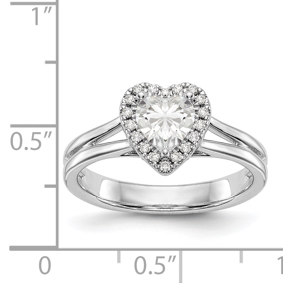 14kw Heart Halo Simulated Diamond Split Shank Engagement Ring