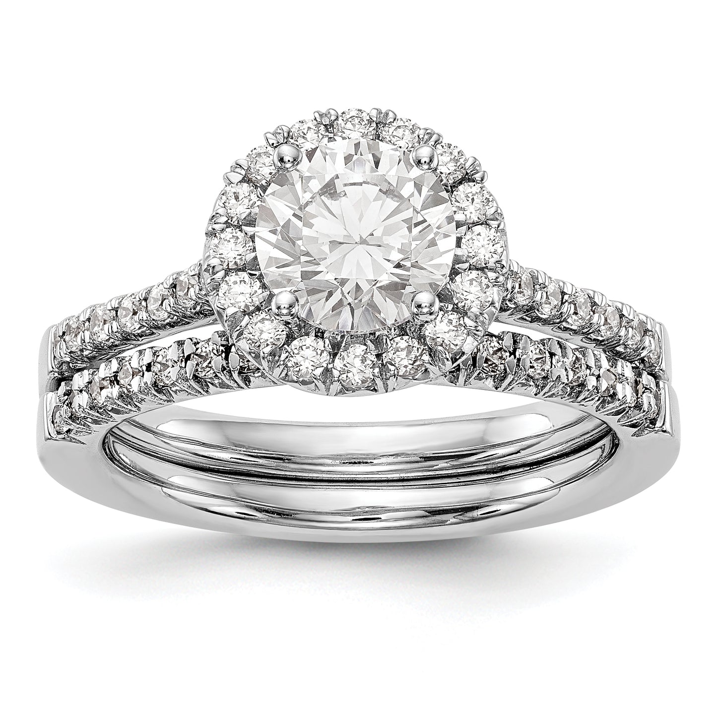 14kw Round Halo Simulated Diamond Engagement Ring