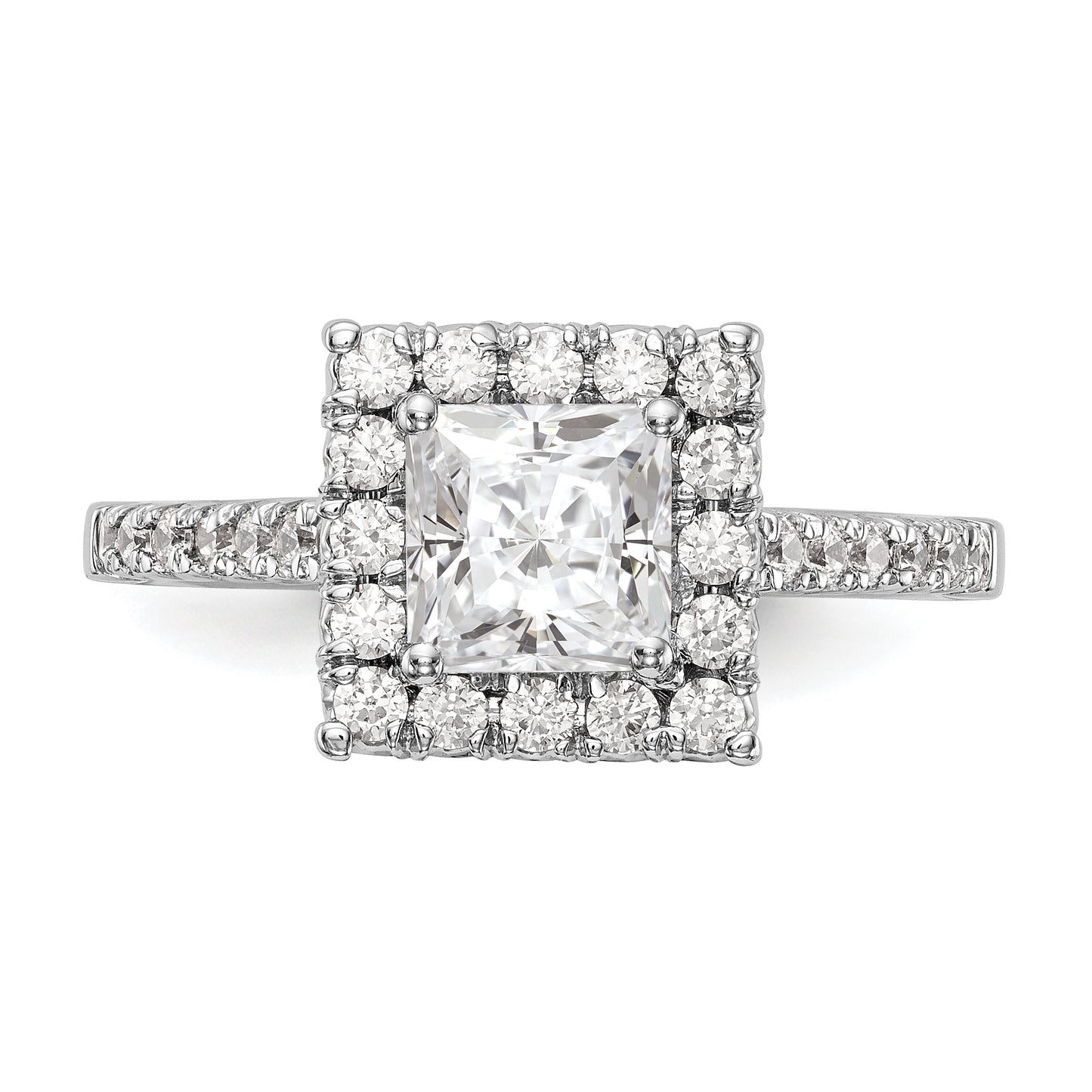 14kw Square Halo Simulated Diamond Engagement Ring