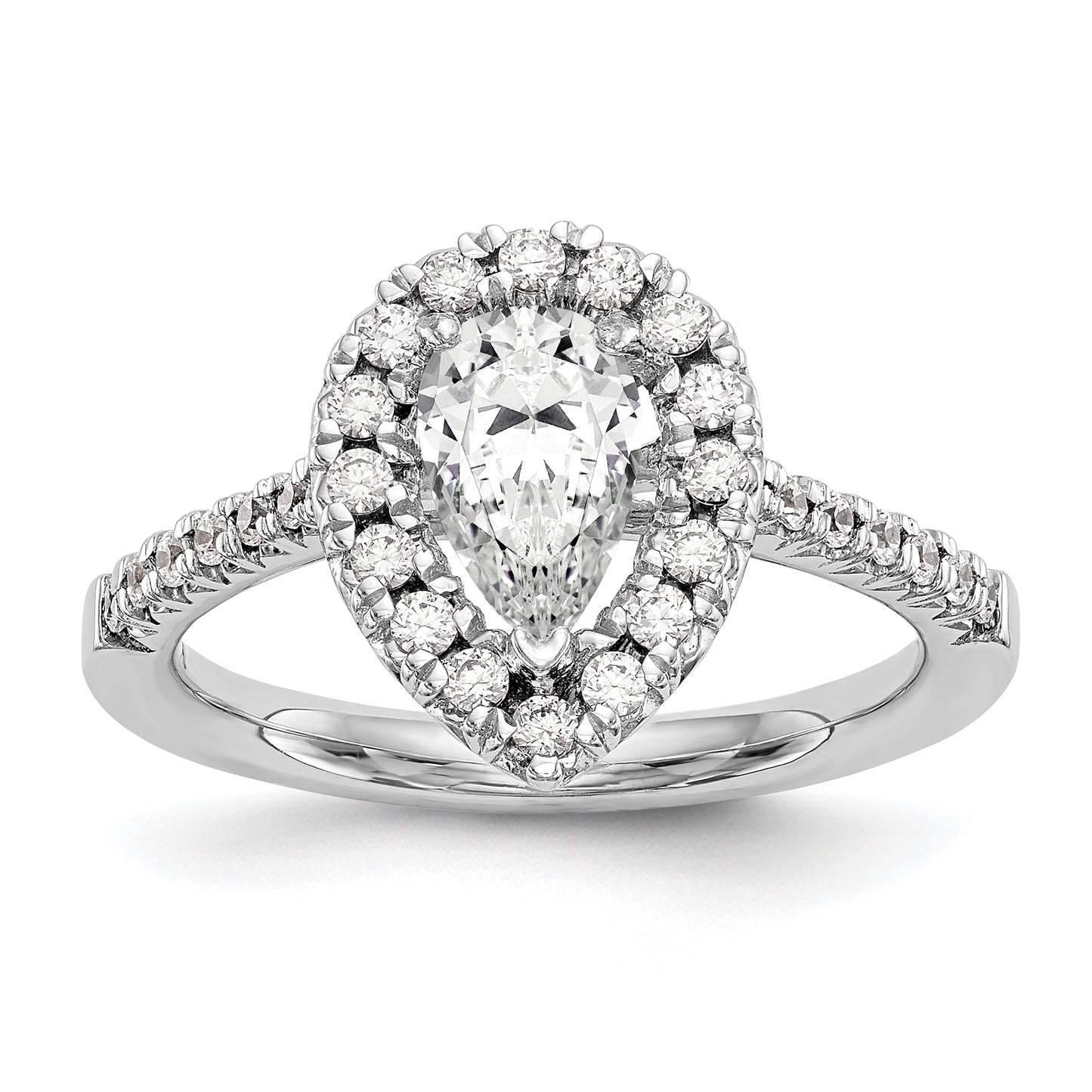 14kw Pear Halo Simulated Diamond Engagement Ring