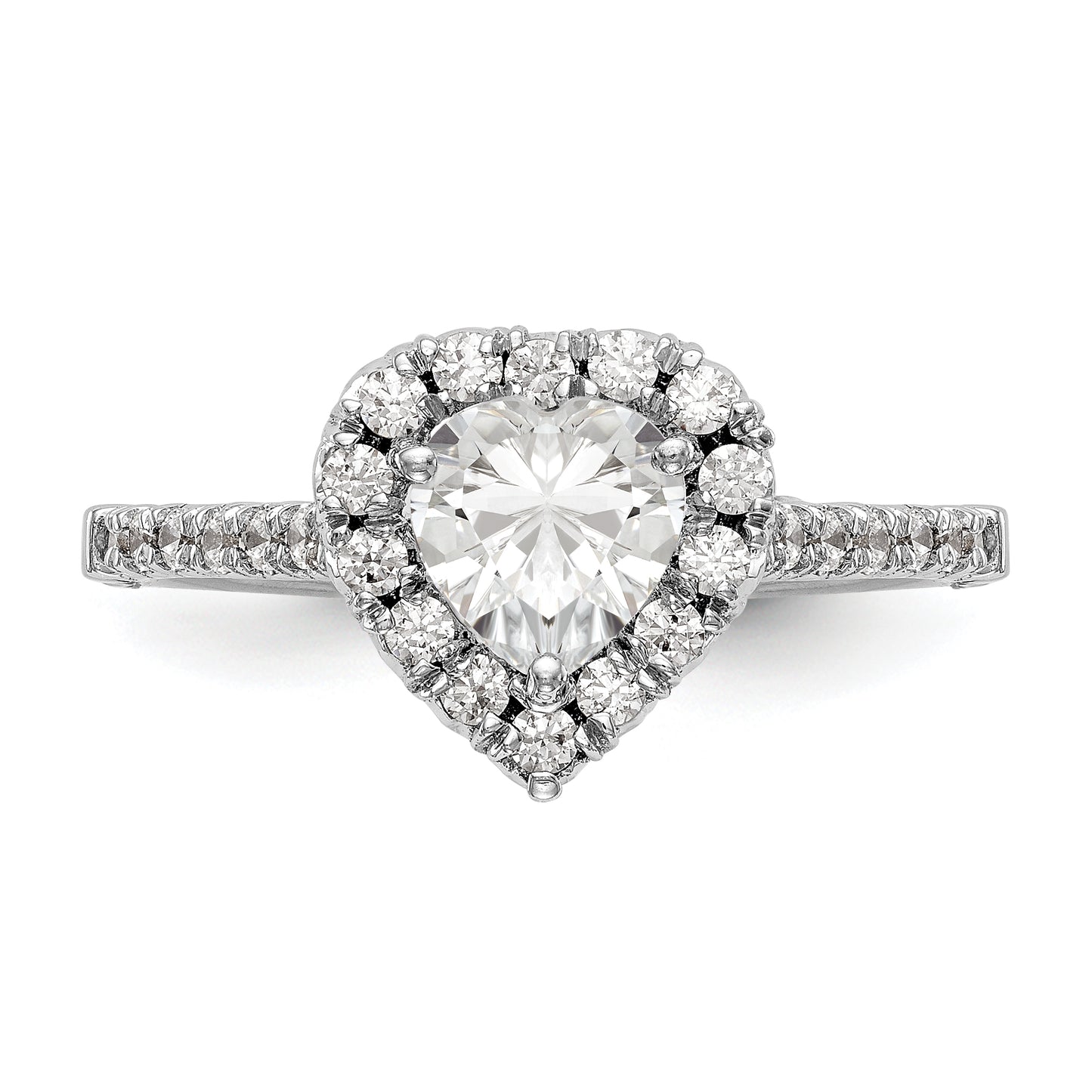 14kw Heart Halo Simulated Diamond Engagement Ring