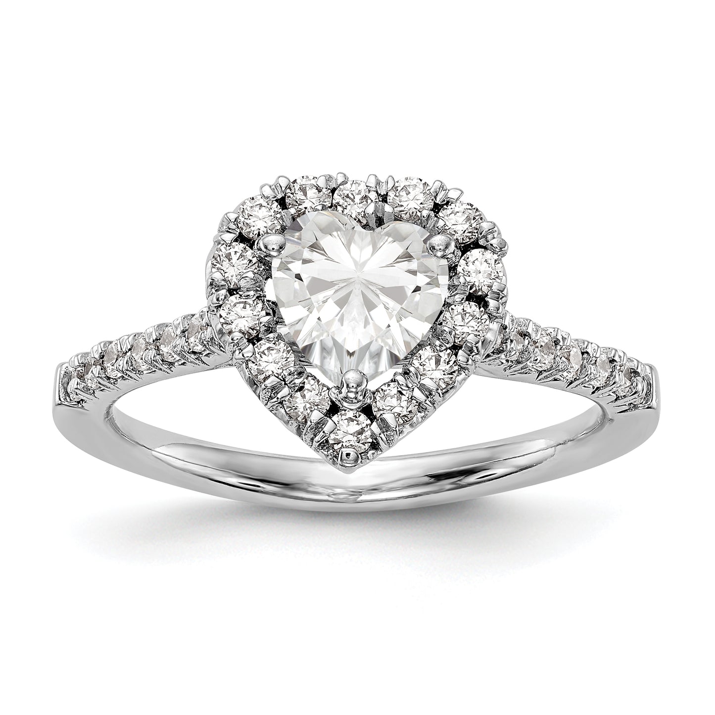 14kw Heart Halo Simulated Diamond Engagement Ring