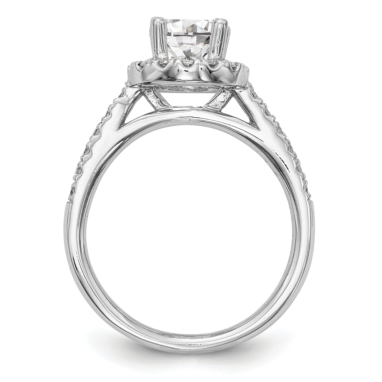 14K White Gold Round Simulated Diamond Halo Engagement Ring