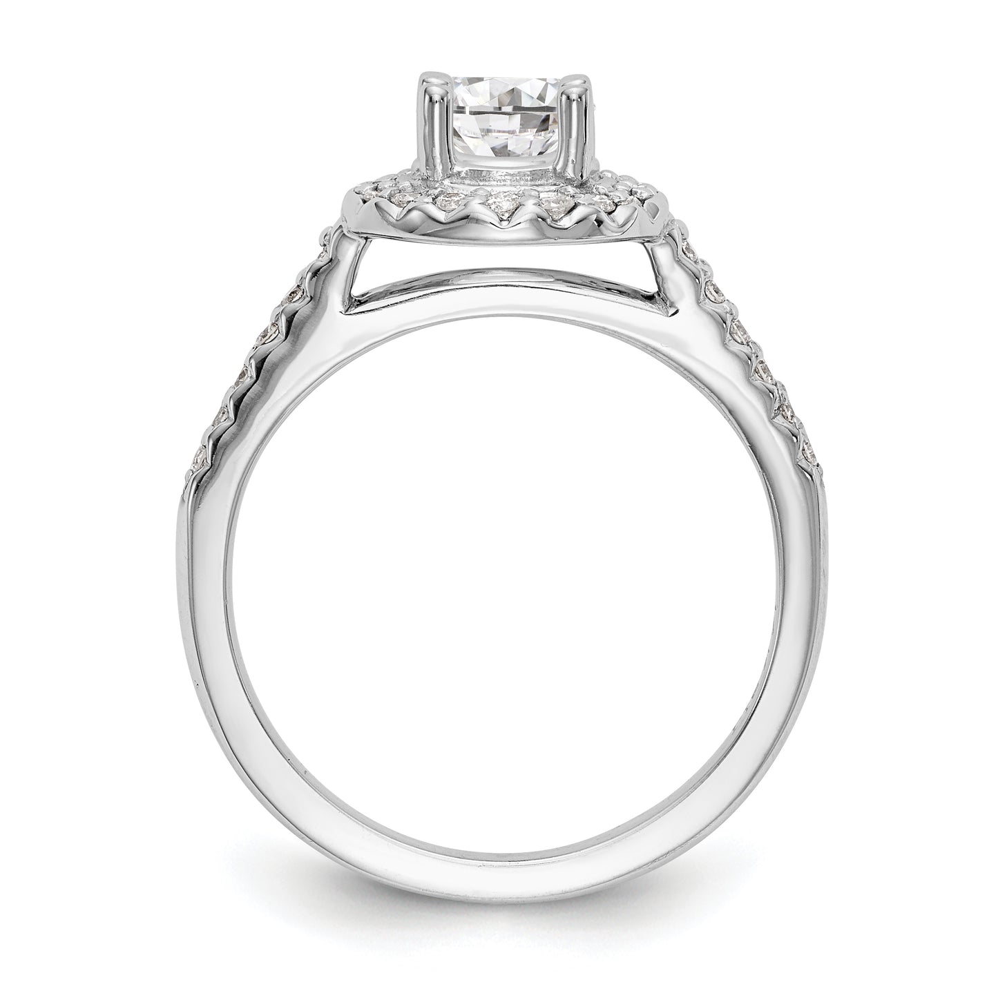 14K White Gold Round Simulated Diamond Halo Engagement Ring