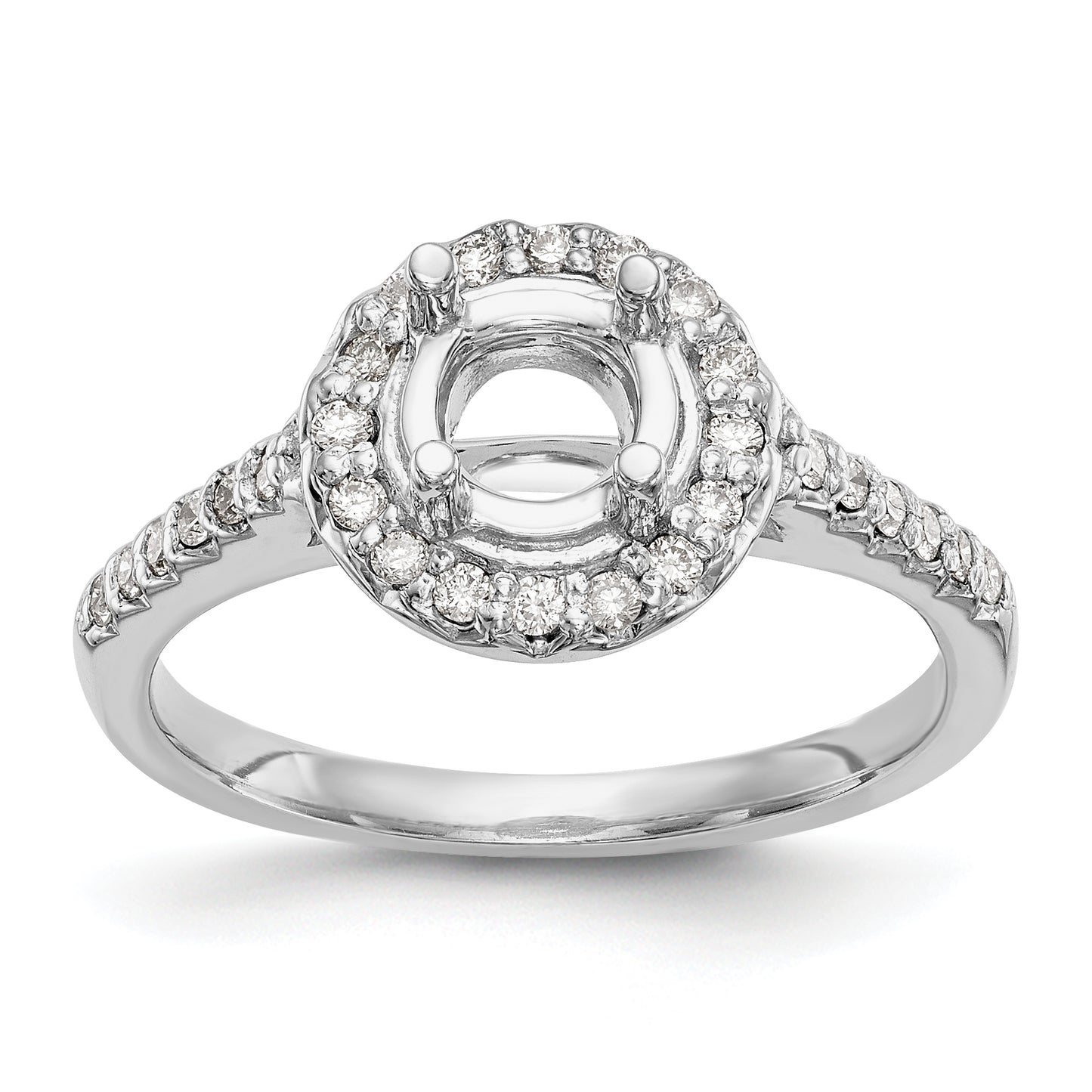 14K White Gold Round Simulated Diamond Halo Engagement Ring