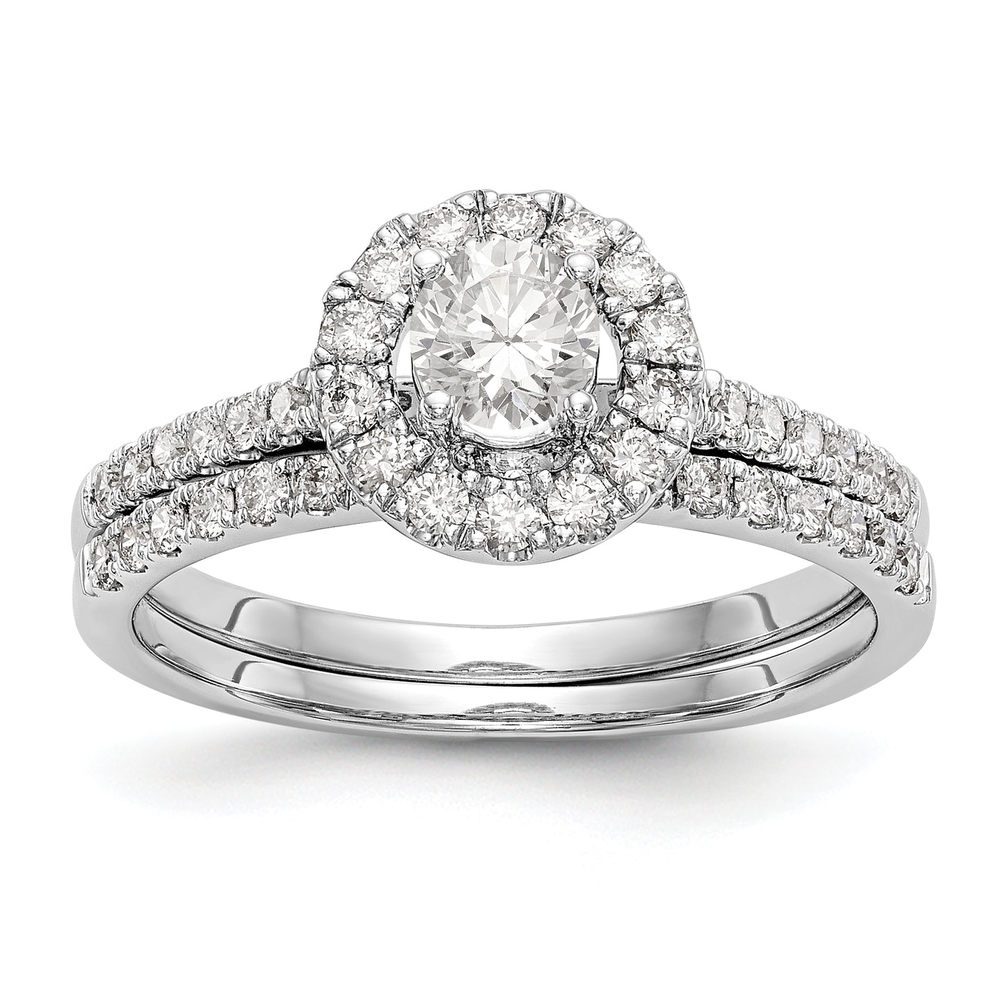 3/4 Ct. Natural  Round Diamond Halo Engagement Bridal Ring Set 14K White Gold