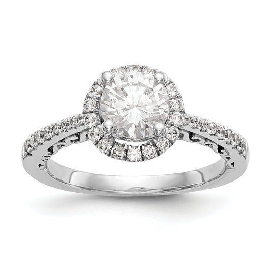 14K White Gold Round Simulated Diamond Halo Engagement Ring