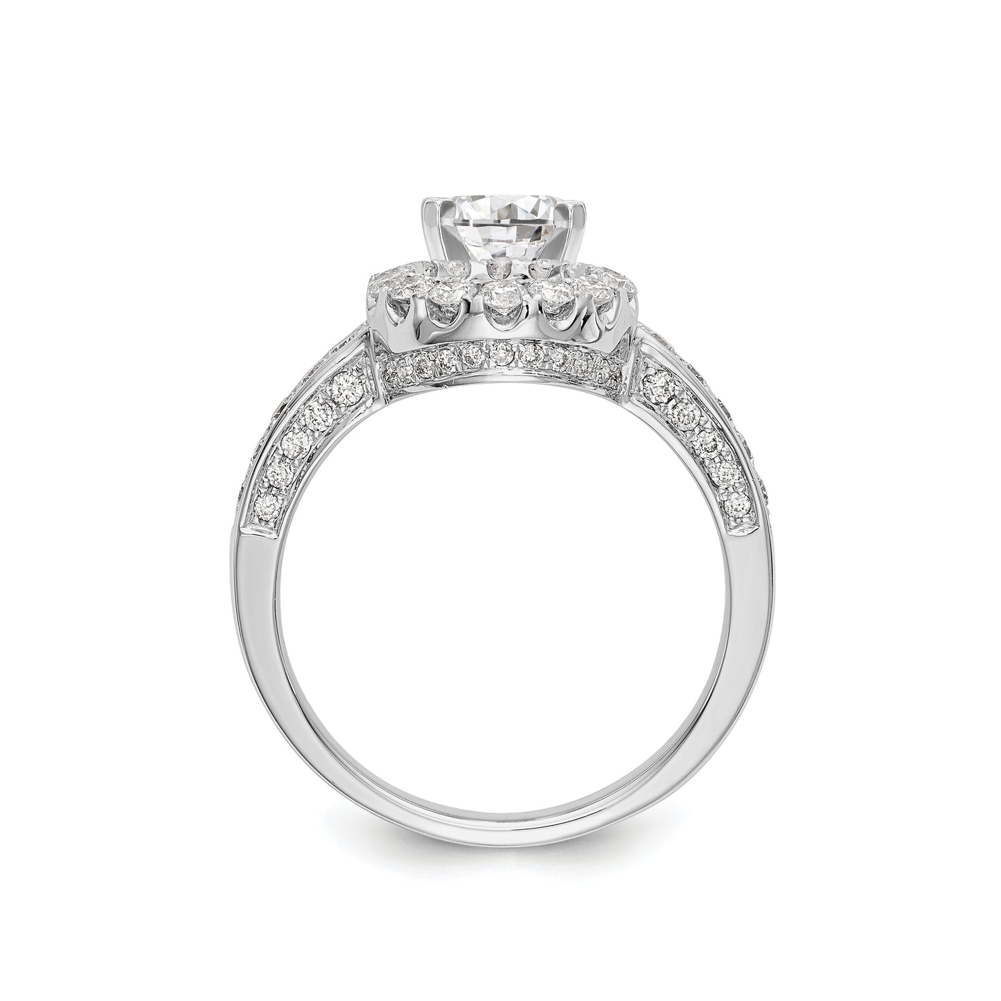 14KW Peg Set Simulated Diamond Round Halo Engagement Ring