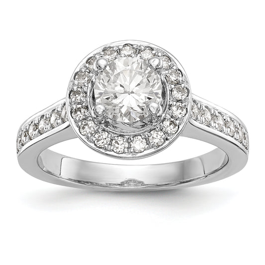 14K White Gold Round Simulated Diamond Halo Engagement Ring