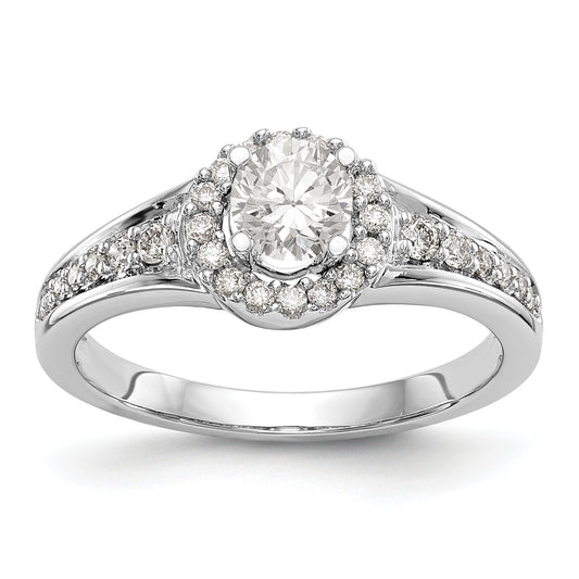 14K White Gold Round Simulated Diamond Halo Engagement Ring