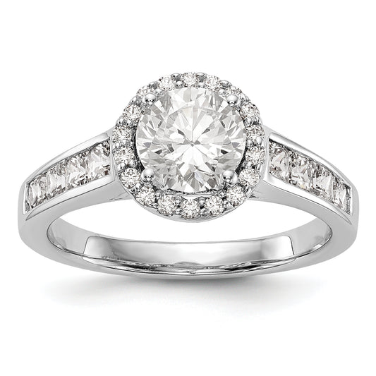 14K White Gold Round Simulated Diamond Halo Engagement Ring