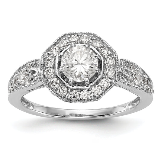 14K White Gold Round Simulated Diamond Halo Engagement Ring