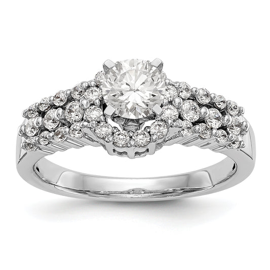 14K White Gold Round Simulated Diamond Halo Engagement Ring