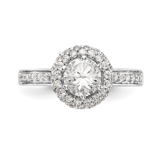 14K White Gold Round Simulated Diamond Halo Engagement Ring