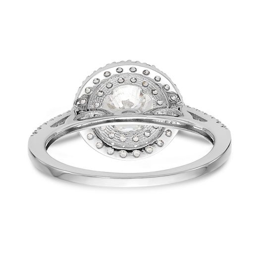 14KW Round Simulated Diamond Double Halo Engagement Ring