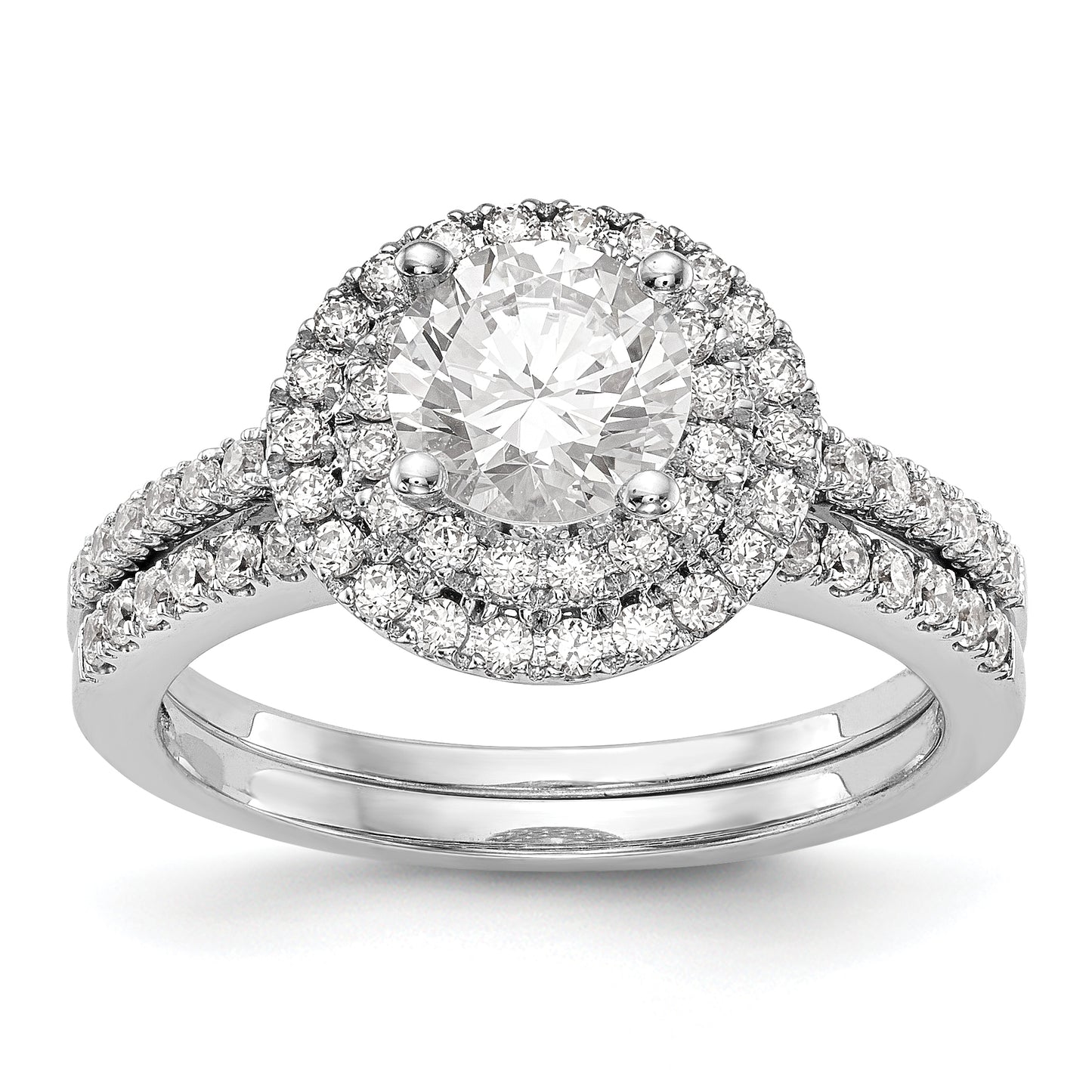 14KW Round Simulated Diamond Double Halo Engagement Ring