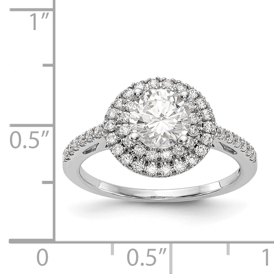 14KW Round Simulated Diamond Double Halo Engagement Ring